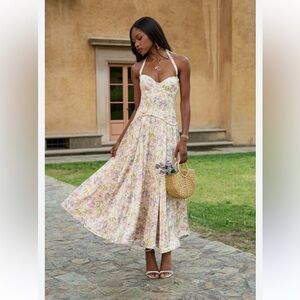 V Chapman The Carrie Set Cordoba Print Corset Top Midi Skirt Floral Size 0